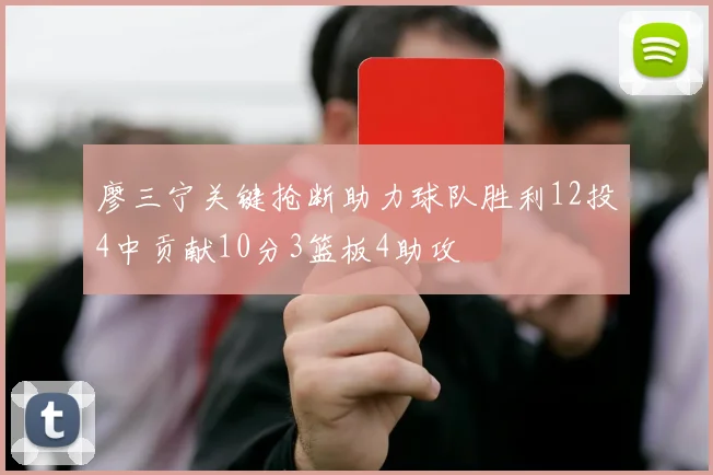 廖三宁关键抢断助力球队胜利12投4中贡献10分3篮板4助攻